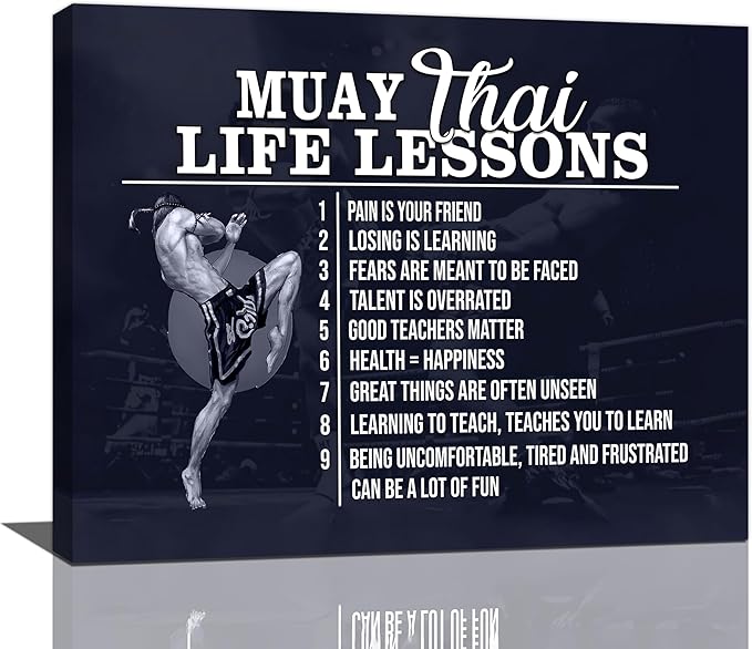 Muay Thai Wall Art Muay Thai Pictures Wall Decor Life Lessons Canvas Prints Boxing Decorations Painting Framed Artwork Office Home Decor For Bathroom Bedroom Dining Living Room 20"x16"