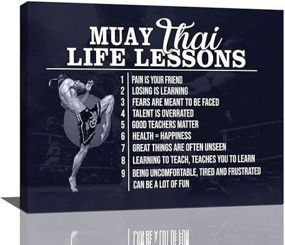 Muay Thai Wall Art Muay Thai Pictures Wall Decor Life Lessons Canvas Prints Boxing Decorations Painting Framed Artwork Office Home Decor For Bathroom Bedroom Dining Living Room 20"x16"