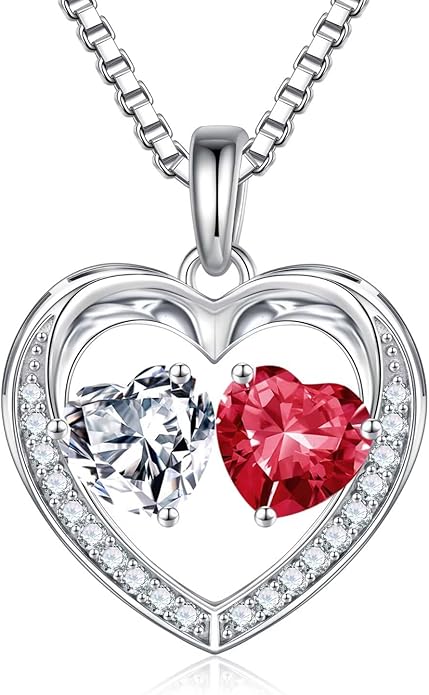 Iefil Christmas Gifts for Women Wife - 925 Sterling Silver Heart Birthstone Necklace, Anniversary Birthday Gifts for Women Wife Girlfriend Mom, Birthstone Jewelry Gift for Her