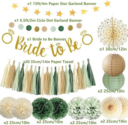 Bridal Shower Decorations Sage Green Bachelorette Party Decorations Bride To Be Banner Olive Sage Green Paper Pom Poms Paper Tassel Garlands Wedding Shower Party Decor