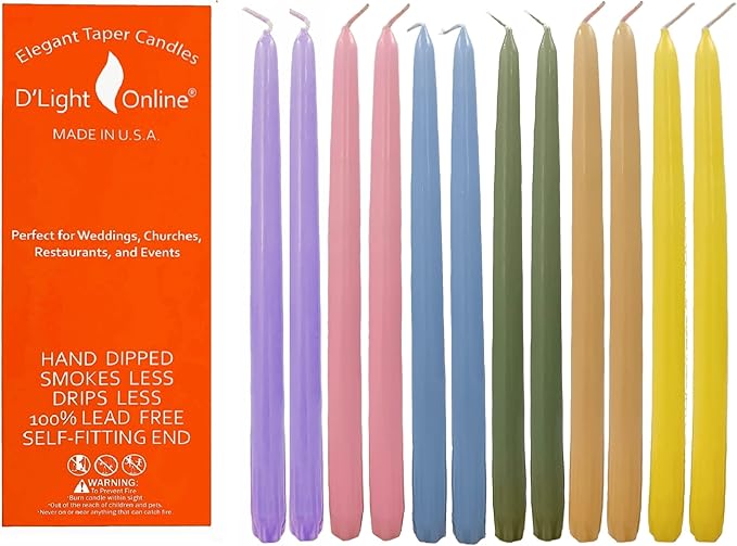 D'light Online Elegant 12" Unscented Seasonal Spring Pastel Taper Candles Premium Quality - Hand-Dipped Tapered Candles, Dripless and Smokeless - Set of 12 (12 Inch, Unicorn)