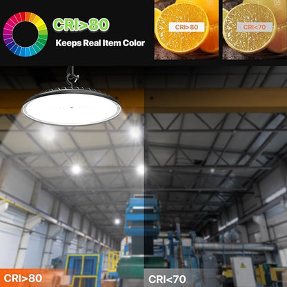 Glitgate High Bay LED Shop Lights 200W - 28000LM 5000K High Bay Light, IP65 Waterproof with US Plug, Hanging Hook, 2 Pack Commercial Bay Lights for Barn, Warehouse ETL Listed