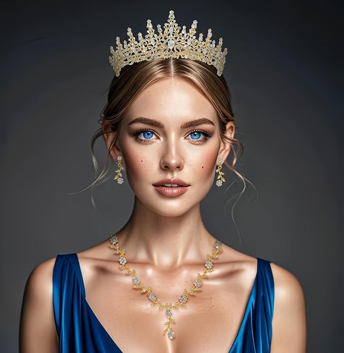 Kamirola Tiaras and Crowns for Women,Tiaras Earrings Necklace, Crystal Bridal Jewelry Set (TR48)