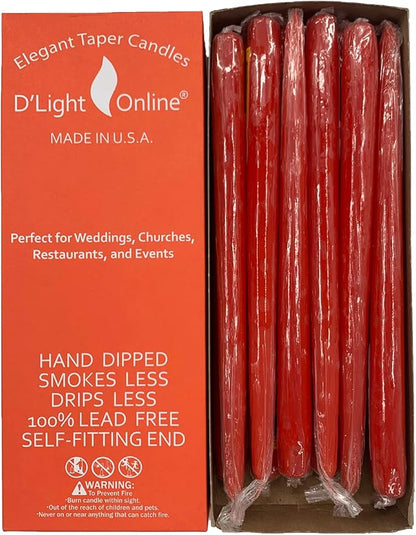 D'light Online Bittersweet Red Orange Elegant 10" Taper Candles, Premium Quality Hand-Dipped Tapered Candles, Unscented, Dripless and Smokeless - Set of 12 Individually Wrapped (10 Inch, Bittersweet)