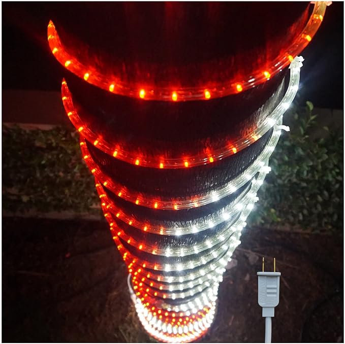 Russell Decor 40ft LED Rope Lights Indoor Outdoor Decorative Lighting for Party Trees Patio Deck Flexible String Lights(Red White)