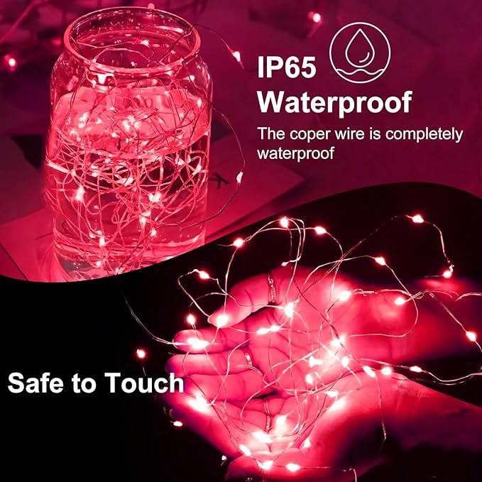 Fairy Lights,Silver Wire String Lights Waterproof,Battery Operated 7FT 20LED Firefly Starry Moon Lights for DIY Christmas Wedding Party Bedroom Decor (Red, 24 Pack)