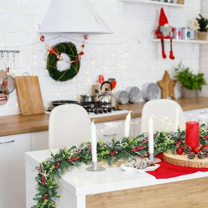 6 Feet Natural Starfish Christmas Garland for Mantle Sea Star Fish Artificial Garland with Lamb's Ear Leaves Pinecone Red Berries for Home Kitchen Cabinet Christmas Tree Farmhouse Porch Fireplace