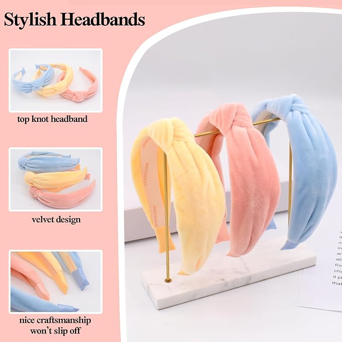 Knotted Headbands for Girls, Non Slip Toddler Girl Headband Kids Wide Top Knot Head Bands Mommy and Me Fashion Hairband Womens Turban Hair Accessories(Pink,Yellow,Blue,3Pcs)
