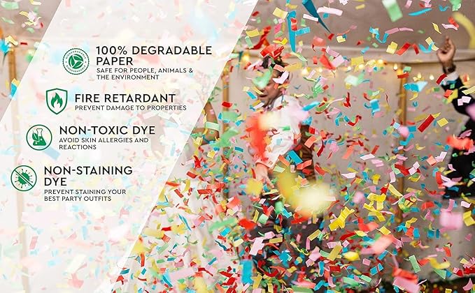 Confetti Cannon 16" XLarge Party Poppers Confetti Shooters, Biodegradable Confetti Cannons, Compressed Air Action, Loud Pop, Birthday, Wedding, New Year (12 Pack Multicolor Streamer Popper)
