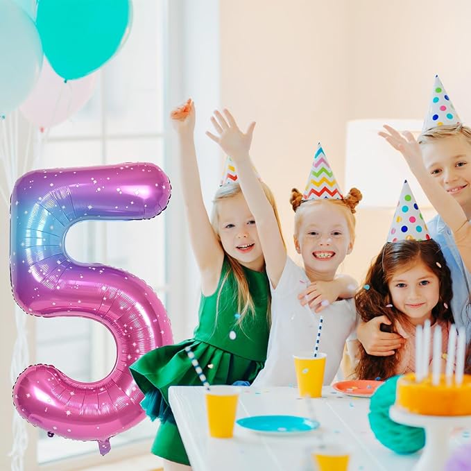 40 Inch Gradient Rainbow Number 1 Balloon for 1st Birthday Decoration, Large Self Inflating Blue Pink Foil Number Balloons 0-9 for Girls, Starry 1 Helium Balloons for Women Party Anniversary Supplies
