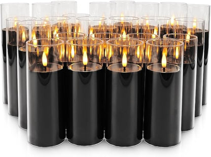 24-Pack Black Flameless LED Candles for Daily Home & Christmas Decor - Realistic Flickering Black Acrylic Pillars with Remote Timer, Perfect for Dining Table, Bedroom, Winter Mantel, Weddings