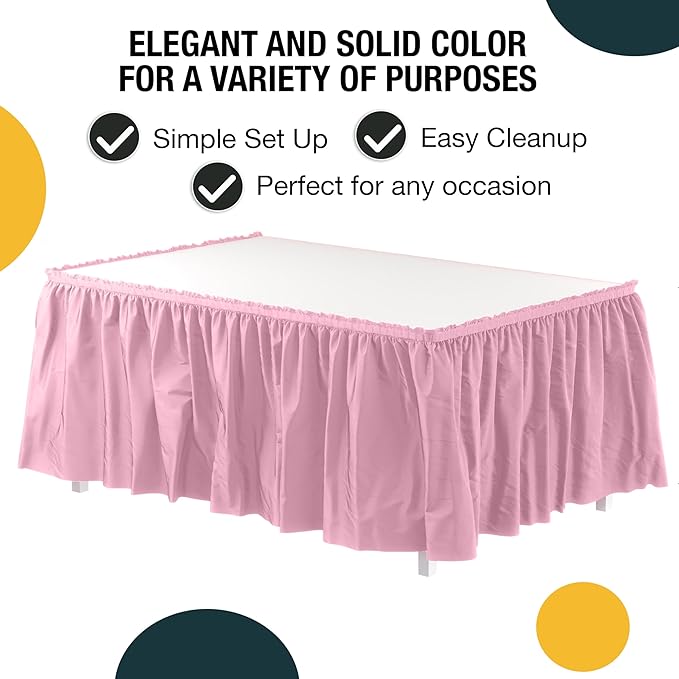 Exquisite Ruffle Table Skirt Pink 2 Pack 14 Ft Long Table Skirts for Rectangle Tables 6ft Plus or Round Tables Skirts with Adhesive Strip for Gender Reveal Decor & Happy Birthday Parties