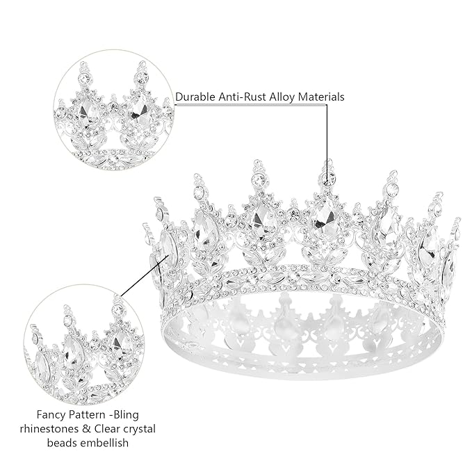 Queen Crown Rhinestone Wedding Crowns and Tiaras for Women Costume Party Hair Accessories Princess BirthdayCrown Crystal BridalCrown (Silver White Crowns)