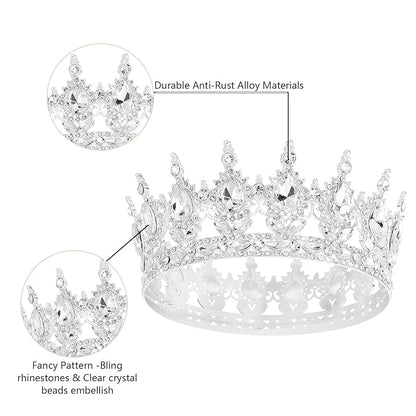 Queen Crown Rhinestone Wedding Crowns and Tiaras for Women Costume Party Hair Accessories Princess BirthdayCrown Crystal BridalCrown (Silver White Crowns)