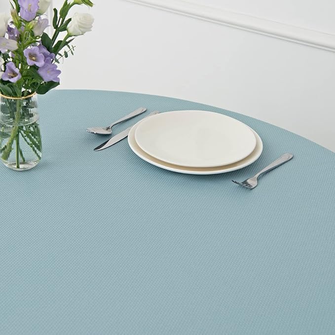 maxmill Round Textured Tablecloth Spill-Proof Wrinkle Free Soft Jacquard Table Cloth for Circular Table Cover, for Dining Room Buffet Banquet Parties Holiday Dinner, 70 Inch Dusty Blue