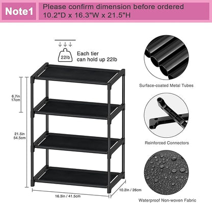 4 Tier Extra Small Shoe Rack (16.3" Wide), Narrow Stackable Kids Toddler Adult Shoe Storage Organizer Shelf for Closet Floor Entryway Bedroom, Space Saver Shoe Rack Organization Shelves