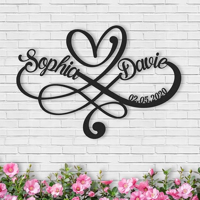 Personalized Anniversary Wedding Gifts for Couples, Metal Signs Customized with Couples Name and Date, Wedding Sign, Infinity Heart Metal Wall Decor, Engagement Bridal Shower Gifts Color03
