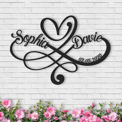 Personalized Anniversary Wedding Gifts for Couples, Metal Signs Customized with Couples Name and Date, Wedding Sign, Infinity Heart Metal Wall Decor, Engagement Bridal Shower Gifts Color03