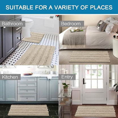 H.VERSAILTEX Bathroom Rug Sets 2 Piece Bath Mats Non Slip Thick Soft Chenille Striped Bath Rug achine Washable Shower Floor Rugs for Tub, Shower and Floor (Fog, 36"x24" Plus 20"x24" U)