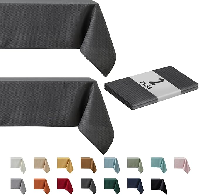 maxmill 2 Pack Rectangle 52 x 70 Inch Charcoal Textured Tablecloth Waterproof Spillproof Wrinkle Free Table Cloth, Kitchen Dining Tabletop Decoration, Fabric Table Cover for Outdoor and Indoor Use