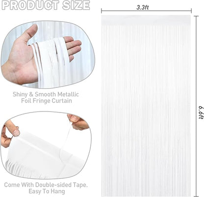 White Tinsel Backdrop Foil Fringe Curtains - 2 Packs Door Streamers Backdrop for Birthday Door Decorations, Party Supplies for Bachelorette, Graduation, Christmas, Disco Decor