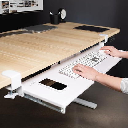 VIVO Extra Long Clamp-on Computer Keyboard and Mouse Under Desk Slider Tray, 34 x 11 inch Pull Out Platform Drawer, White, MOUNT-KB15EW