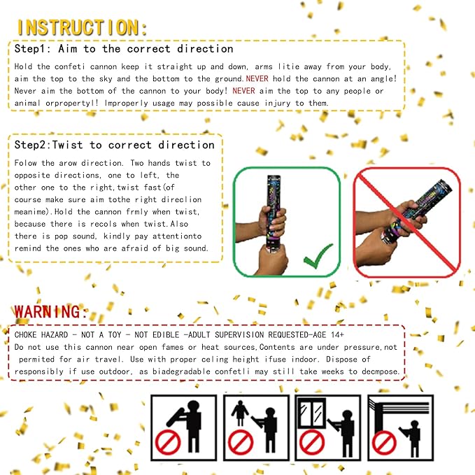 16" Purple & Gold Confetti Cannons - Party Poppers for Birthday Graduation Wedding Celebrations - Easy to Use - Pack of 2