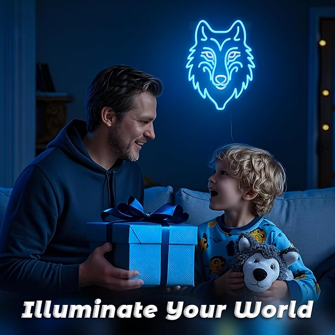 Wolf Neon Sign, Dimmable LED Wolf Light Animal Wall Decor, Christmas Gift Birthday Gifts for Boys Men, Bedroom Living Room Man Cave Home Decoration With USB Powered