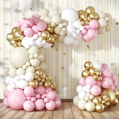 Pink and White Gold Balloons Arch Kit-164pcs Sand White Gold Pink Balloons Garland Kit for Mothers Day, Birthday, Christening, Baby Shower, Bridal Shower, Engagement Party Decorations