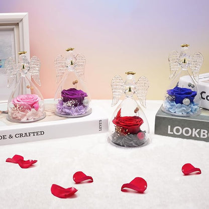 Miofula Preserved Flower Rose Birthday Gifts for Mom, Angel Figurines with Forever Real Rose Gifts for Her Mom Grandma, Angels Gifts for Mothers Day Christmas Anniversary Thanksgiving Birthday