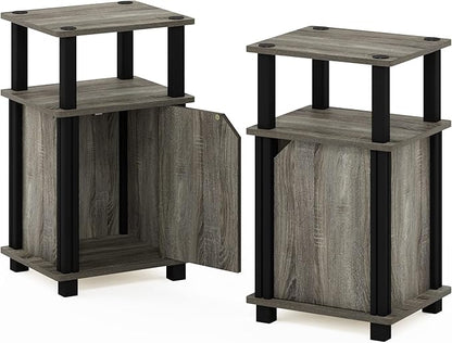 Furinno Brahms 3-Tier End Side Sofa Table/Nighstand with Door, 2-Pack, French Oak/Black
