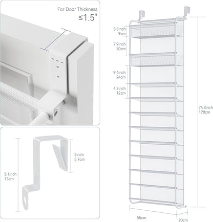 Whitmor 27 Pair Over The Door Shoe Organizer, 11 Tier Hanging Shoe Organizer, Heavy Duty Metal & Mesh Shoe Holder, Hanging Shoe Rack for Closet Organizer & Storage,74.8"L x 21.7"W x 7.5"H, White