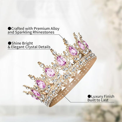Onedor Pink Queen Crown for Women Crystal Rhinestone Wedding Tiara Princess Crown Cake Topper Large Rose Gold Corona para Pastel de Mujer for Birthday, Prom, Pageant, or Bridal Hair Accessories