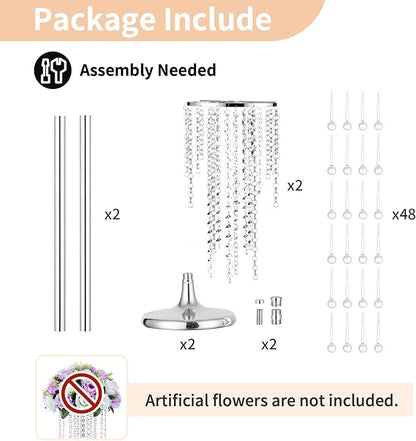 NUPTIO Silver Vase Wedding Centerpieces: 2 Pcs 29.5in Tall Crystal Flower Stand for Tables Elegant Metal Flowers Arrangement Vases for Weddings Birthday Party Anniversary Reception Home Decorations