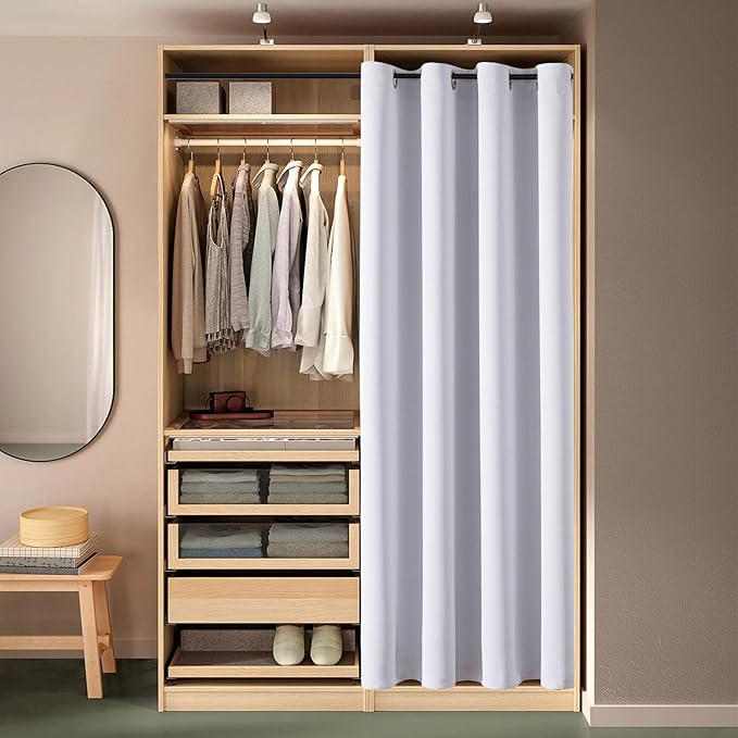 ChrisDowa Blackout Door Curtains for Doorway Privacy, Grommet Closet Curtain for bedroom closet door, Thermal Insulated Temporary Door Cover Room Divider Curtain (1 Panel, Greyish White, 34 x 80 Inch)