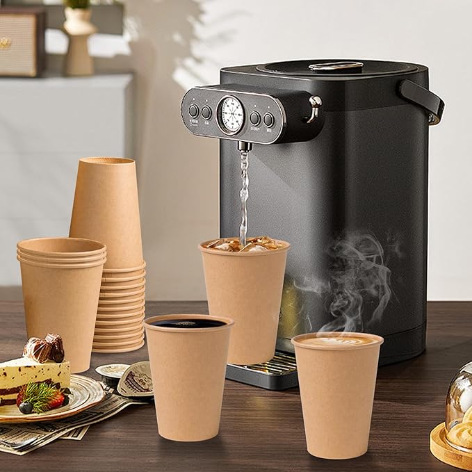 SIUQ 300 Pack 12 oz Kraft Paper Cups, Unbleached Disposable Paper Coffee Cups, Thickened Hot/Cold Beverage Drinking Cup for Party, Home, Cafes, Bistros, Businesses (Brown)