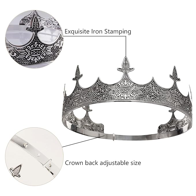 King Crowns Metal Hair Band for Men Gold Crowns and Tiara for Theme Birthday Party Costume Accessories