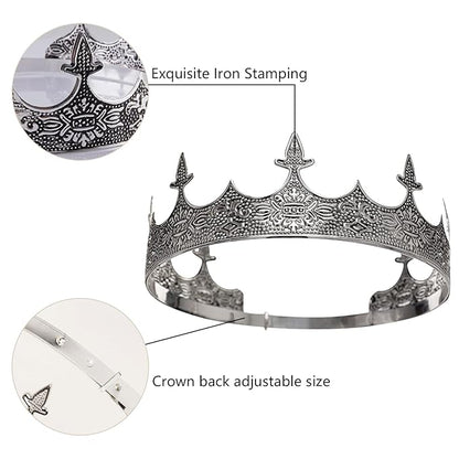 King Crowns Metal Hair Band for Men Gold Crowns and Tiara for Theme Birthday Party Costume Accessories