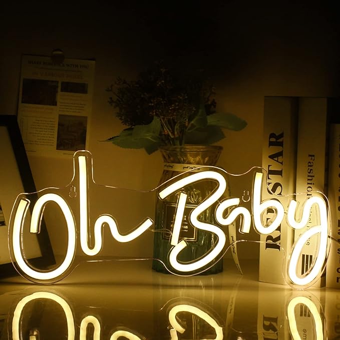 Lucunstar Neon Light Oh Baby Warm White Neon Sign for Wall Decor Neon Lights Sign Oh Baby Word LED Neon for Nursery Bedroom Game Room Club Bar Wedding Party Room Decor(16.5"X6.9")