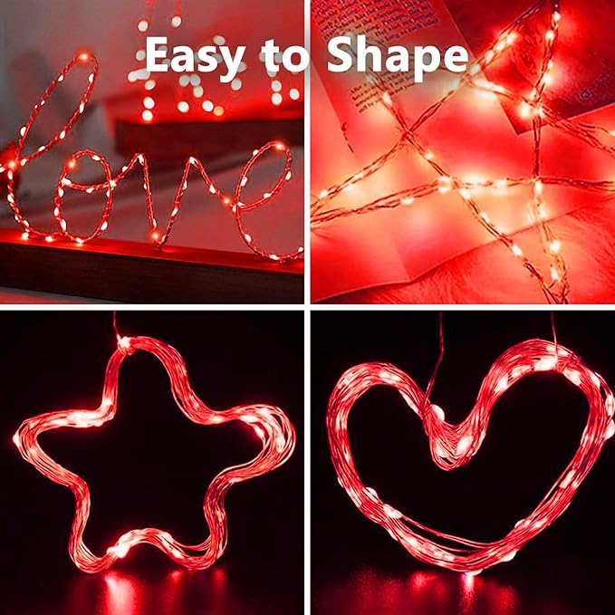 4Pack 80FT 240LED Fairy Lights Battery Operated with Remote & Timer 8 Modes Twinkle String Lights Battery Powered Indoor Outdoor Waterproof for Bedroom Classroom Christmas Décor, Red & Cool White