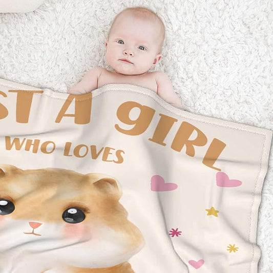 Just A Girl Who Loves Hamsters Blanket Lightweight Cozy Flannel Fleece Throw Blanket Best Gift Home Decor for Bed Couch Outdoor Camping 80"x60" Queen for Adults