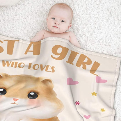 Just A Girl Who Loves Hamsters Blanket Lightweight Cozy Flannel Fleece Throw Blanket Best Gift Home Decor for Bed Couch Outdoor Camping 60"x50" M for Teens