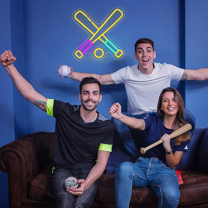 Baseball Neon Sign, Wootfairy Led Sport Neon Signs for Wall Decor, Dimmable Neon Light for Man Cave & Game Room Decor, Bedroom, Bar Club, Sports decor for Men, Teens