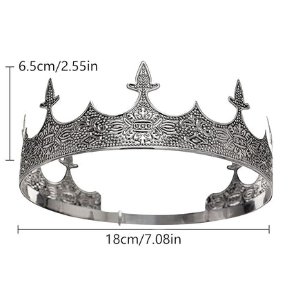 King Crowns Metal Hair Band for Men Gold Crowns and Tiara for Theme Birthday Party Costume Accessories