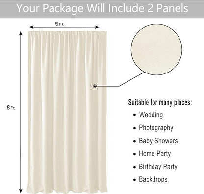 Hiasan Champagne Screen Backdrop Curtains for Parties, Polyester Photography Backdrop Drapes for Family Gatherings, Wedding Decorations, 5ftx8ft, Set of 2 Panels