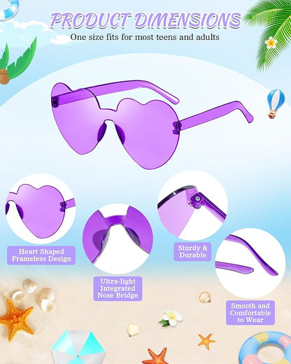 Wholesale 48 Pack Rimless Star/Heart Sunglasses Bulk Adults Unisex, Fun Colorful Star Heart Glasses Party Favors