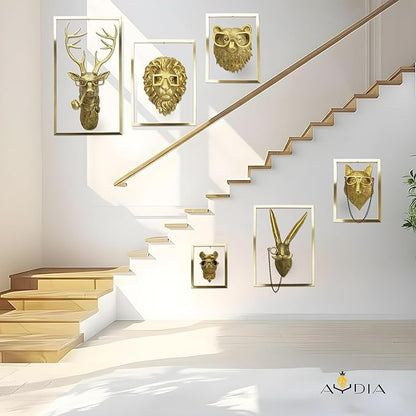 AYDIA Vintage Gold Animal Head Wall Decor, Faux Rabbit Head, Rabbit with Glasses, Vintage Wall Decor, 3D Sculpture, Gift Ready, Home Decor Art for Living Room, Office, Bedroom.