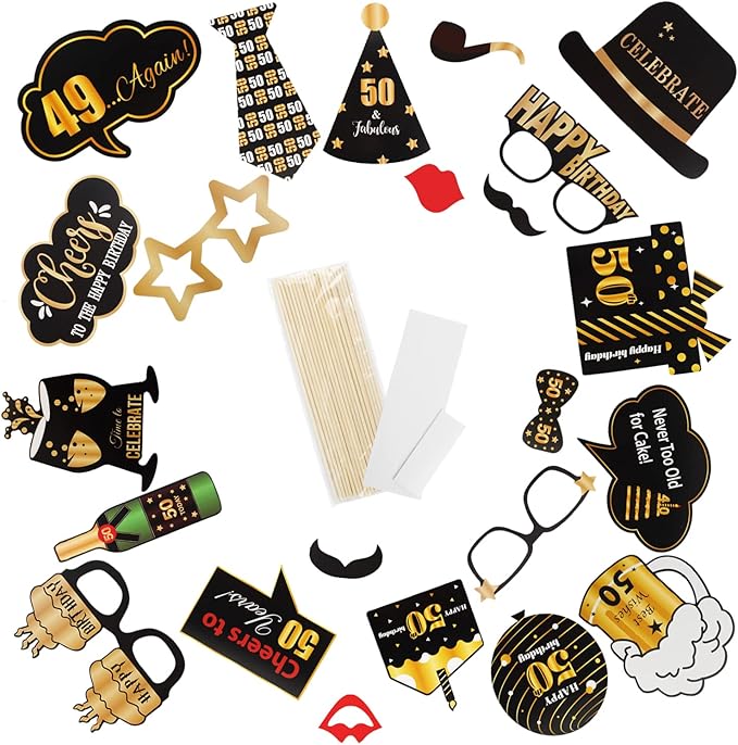 LINGTEER Happy 50th Birthday Party Photo Booth Props,Cheers to 50th Birthday Fifty Years Old Bday Party Centerpieces Props Decorations Sign.