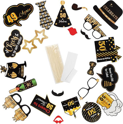 LINGTEER Happy 50th Birthday Party Photo Booth Props,Cheers to 50th Birthday Fifty Years Old Bday Party Centerpieces Props Decorations Sign.