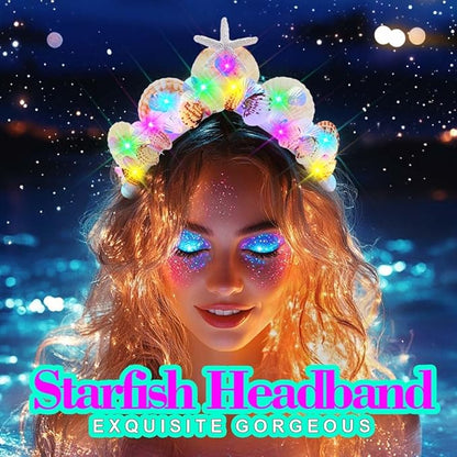 ACEDRE Light Up Mermaid Crown Shell Headband Starfish Costume Hair Accessories for Women